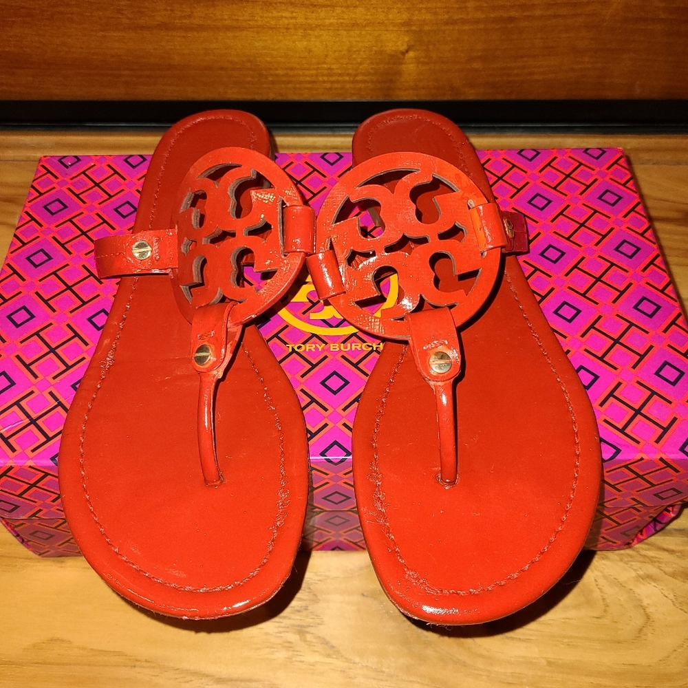 Tory Burch Designer Miller Red Patent Leather Sandals Flip Flop Thong 8
